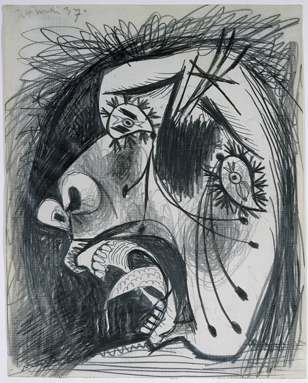 Studio per testa piangente (II). Schizzo per “Guernica” (24 maggio 1937), matita, guazzo su carta telata